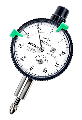 Mitutoyo 1045SB Dial Indicator, M2.5X0.45 Thread, 8mm Stem Dia., Flat Back, White Dial, 0-50-0 Reading, 41mm Dial Dia., 0-5mm Range, 0.01mm Graduation, +/-0.013mm Accuracy