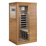 1 Person Sauna, Low EMF Infrared Saunas for Home, Home Sauna Far Infrared Sauna 1050W Red Cedar Wood Sauna with Bluetooth Speaker, LED Light, Tempered Glass