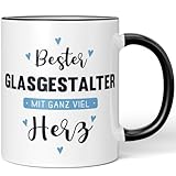 JUNIWORDS Tasse, Bester Glasgestalter, mit ganz viel Herz, Schwarz (6045713)