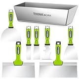 THINKWORK Drywall Tools - 8Pcs Stainless Steel Drywall Knife Set with Putty Knife, Taping Knives, Painter Scraper & 10