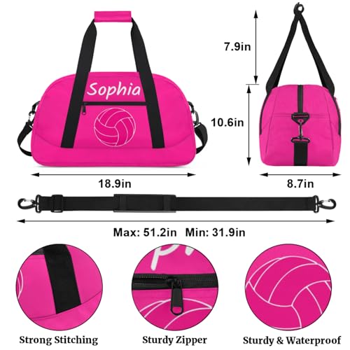 Custom Kids Duffel Bags with Name - Lightweight Gym Bag for Boys & Girls, Personalized Sports Backpack for Workout, and Travel Pink Volleyball2