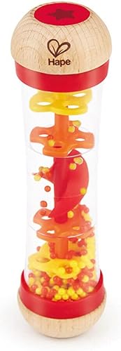 Hape Beaded Raindrops | Mini Wooden Musical Toddler Instrument, Shake & Rattle Rainmaker Toy, Red, L: 2, W: 2, H: 7.9 inch