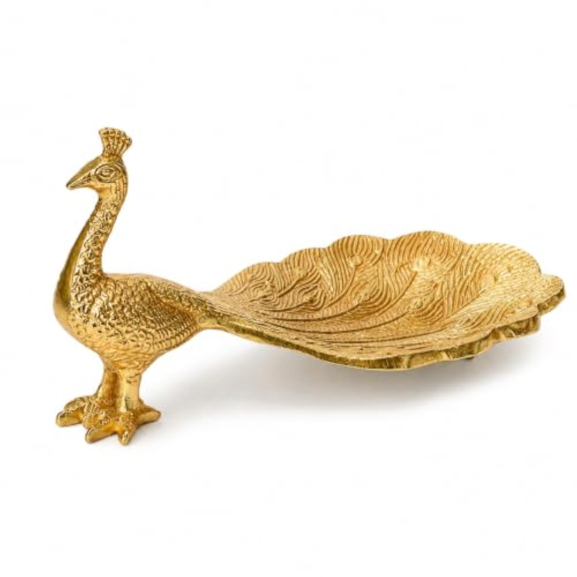 Handcrafted Aluminium Peacock Decorative Tray with Brass Finish