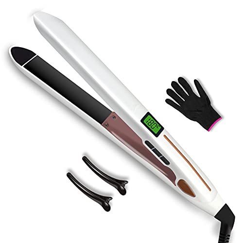 Hair Straightener,Flat Iron, 2 in 1 Straightener and Curler with 3D 1 Inch Floating Plates, Adjustable Temp LCD 265°F-450°F for Hair Styling,Gifts for Women Mom Wife Her All Hair Types