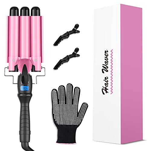 Foto von Lockenstab 3 Fässer 25mm, AnyFace Welleisen Beach Waves Lockenstab 25mm Lockenstab 1 Zoll Keramik Lockenstab Mermaid Hair Waver Lockenstab mit Handschuh und 2 Haarspangen für Frauen