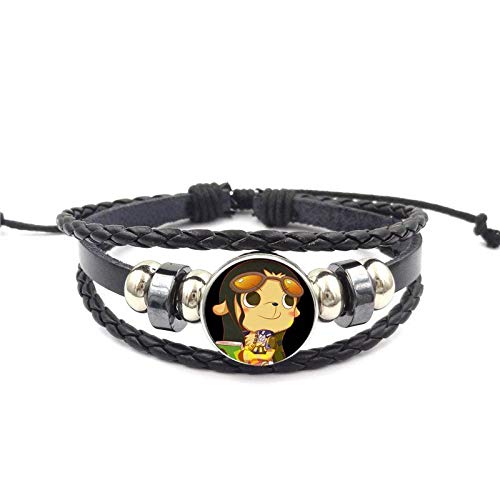 Nobrand Die Strohhut Piraten AFFE D Ruffy Glas Cabochon Maxi Schwarz Leder Armband Armreif Schmuck Für Frauen