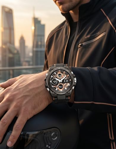 Image of V2A Stryke-TERRAX 5220 Analog-Digital Sports Watch for Men | Bold 3D Dial Design | 50M Waterproof Quartz Watch with Alarm, Stopwatch, Day-Date & Backlight | Rugged Everyday Performance