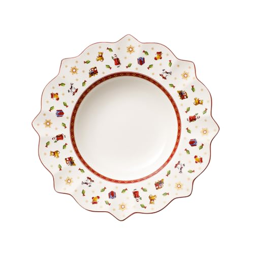 Villeroy & Boch – Toy's Delight Plato Hondo Rojo y Blanco, Apto para Microondas, Plato Sopa Navidad, Vajilla Navidad Toys, Plato Navideño, Cuenco Sopa, Bol de Sopa, Premium Porcelain