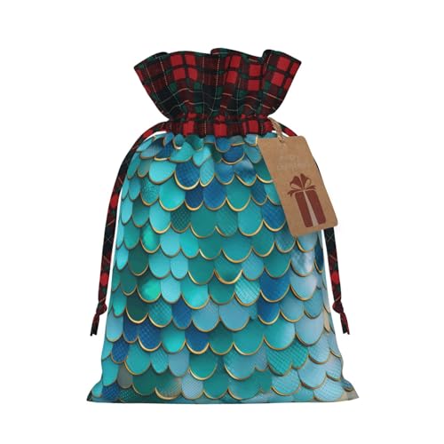 TBABMDPDM Saco de Papá Noel de Navidad con estampado de escamas de sirena, bolsa de regalo de lino con cordón, para almacenamiento de paquetes de fiesta de Navidad