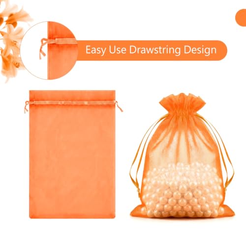 Image of FUNFERY 100PCS Orange Organza Gift Bags 6x9in,Drawstring Pouch for Jewelry