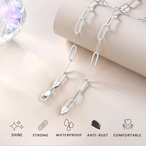 Eterjew 5mm 925 Sterling Silver Paperclip Chain Necklace for Women, Women's Paperclip Chain Necklace for Women 16inches — view 3