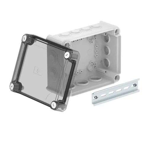 OBO Bettermann 2007754 Caja de derivación T 160 con Tapa Alta Transparente y Conos, Polipropileno/policarbonato, Gris luminoso