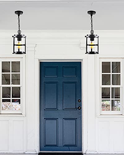 Ufond Outdoor Pendant Lantern For Porch, Pendant Light In Black Finish, 1-Pack Exterior Hanging Lantern With Clear Glass And Adjustable Chain,Gazebo Light Fixture For Patio Garage Entryway #TOP1