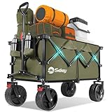 Sekey 220L Wagons Carts Foldable with Big All-Terrian Beach Wheels, Collapsible Heavy DutyWagon with Cup Holders, Extra Large Folding Wagon,Foldable Wagon for Camping, Garden, Sports. Khaki