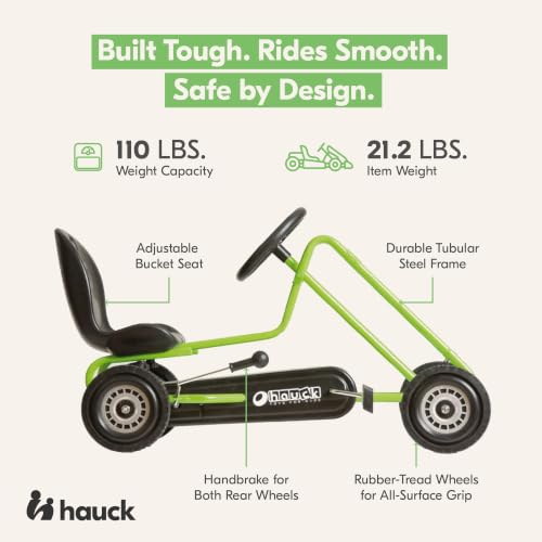 Image of hauck Kids Pedal Go Kart, 4 Wheel Bike Cart, Ride for Ages 4-8, Green