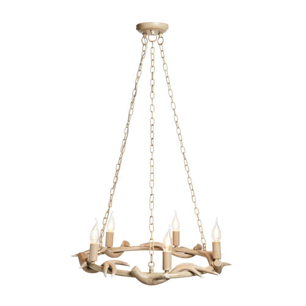 LITECRAFT Rein Chandelier Antler Styled Cartwheel Ceiling E14 5 Light - Natural