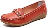 Fangsto Women's Leather Classic Wedge Moccasins Slip-Ons Casual Walking Driving Shoes US Size 7.5 Orange