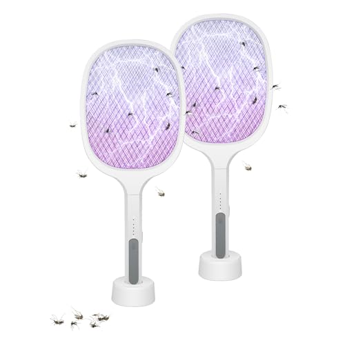 OZAVO Zanzariere Elettriche Portatile 3000V USB Ricaricabile 2 Pezzi Luce LED Repellente per interni ed giardino - Bianco