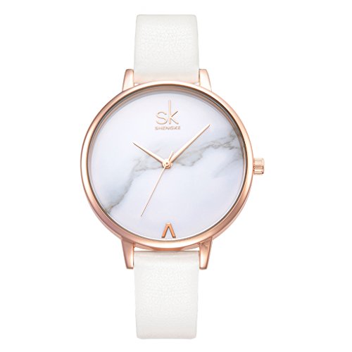 Fashion Marble Dial Watch Women Simply Quartz Watches Leather Band Casual Ladies Wristwatch (Marble Texture)