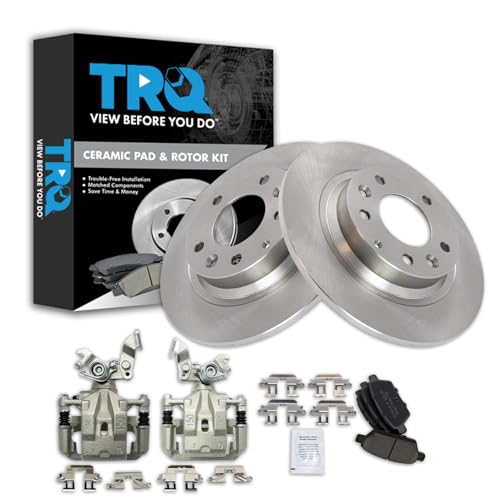 Image of TRQ Rear Brake Pad and Rotor Set Ceramic Solid Rotors Calipers | For 2006-2012 Ford Fusion 2007-2012 Lincoln MKZ 2006 Zephyr 2006-2013 Mazda 6 2006-2011 Mercury Milan