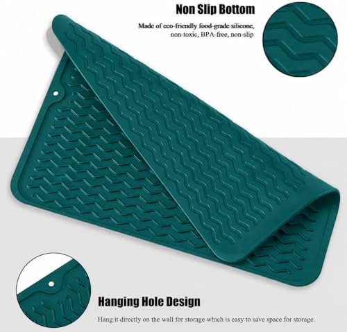Image of HOMETHREADS Silicone Dish Drying Mat, Silicone Draining Board Mat, Silicone Dish Draining Mats, Kitchen Sink Dish Drainer Mat Racks for Kitchen Counter Protector, (40x30cm Teal)