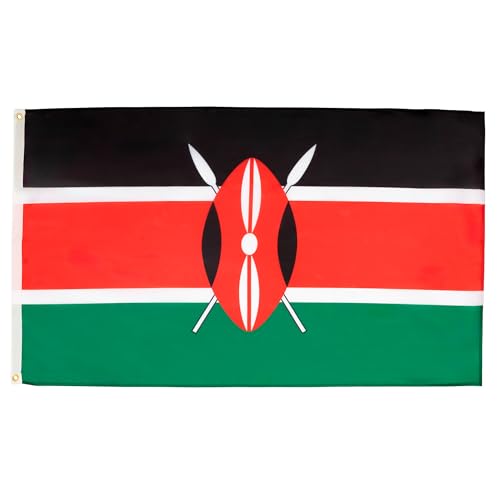 Image of AZ FLAG - Kenya Flag - 3x5 Ft - Light Polyester Kenyan Banner with Two Brass Eyelets - Fade Resistant - Vivid Colors - 3' x 5' Feet - 150x90 Cm