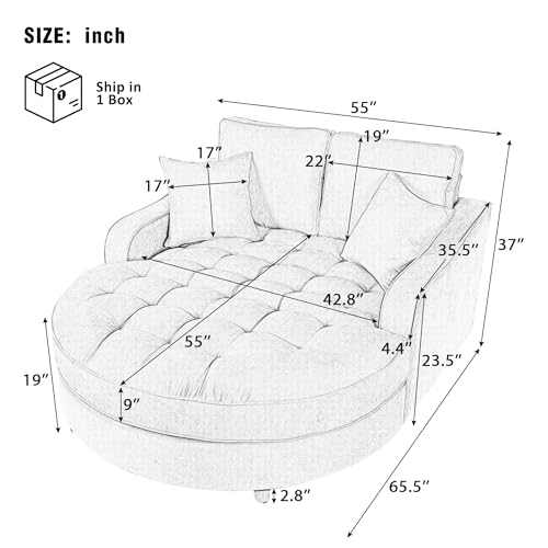 Image of Christopher Knight Home 55 Inch Modern Chaise Lounge Sofa Bed, Upholstered Chenille Lounge Couch with Tufted Seat and Detachable Pillows Curved Accent Sofa for Living Room, Beige