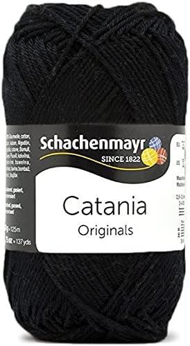 5 Skein SMC Catania Color Originals, Black 100% Cotton, Total 17.6 Oz Each 1.75 Oz (50g) / 137 Yrds (125m), Fine-Sport 2