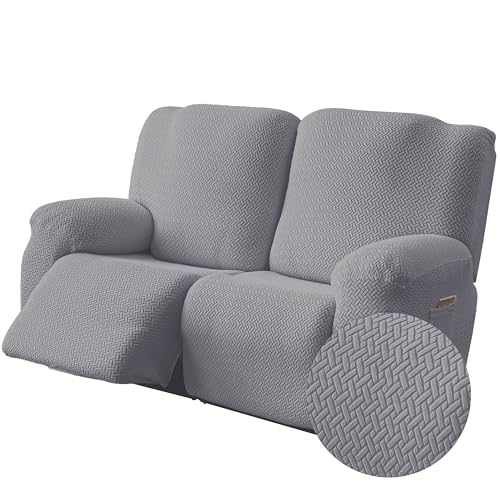 Image of Genina Recliner Loveseat Cover Stretch Couch Covers Sofa slipcover for 2 Seat Reclining Couch Thick Jacquard Furniture Protector (Light Grey)