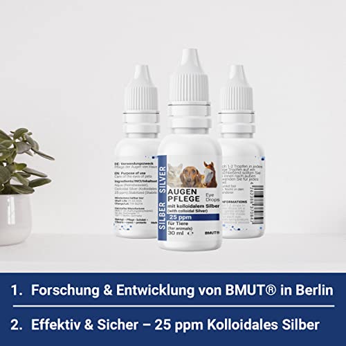 BMUT 1x 30ml Augentropfen für Hunde & Katzen mit kolloidalem Silber – 25 ppm – Augenpflege – Juckreiz, Reizung, Tränenflecken