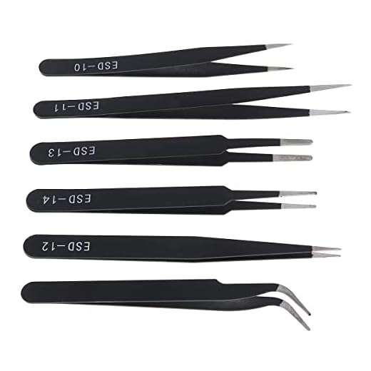6pcs Precision ESD Tweezers Set, Anti-Static Stainless Steel Tweezers, Non-Magnetic Curved Set, Electronics Kit for Jewelry, Craft, Electronics (1.5mm)