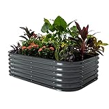 Vego garden Aluzinc Raised Garden Bed Kits, 17" Tall 6 in 1 Modular Metal Raised Planter Bed for Vegetables Flowers Patio Ground Planter Box-Modern Gray