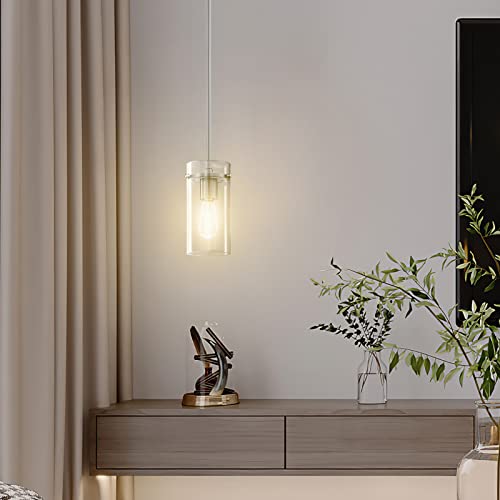 Dolaimy House Industrial Vintage Modern 1 Light 3 Pack Hanging Kitchen Island Rod Pendant Light Brushed Nickel Finish 4 Inch Clear Straight Glass Shade For Dining Room Bedside Dining Room Over Sink thumb #5