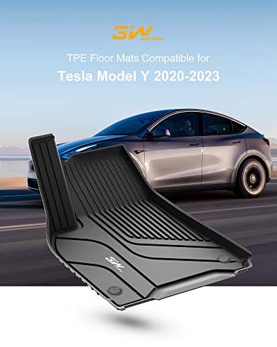 3W Tesla Model Y Floor Mats & Front And Rear Trunk Liner, Tpe All Weather Custom Fit Floor Liner Compatible For Tesla Model Y 2020-2023 5-Seater, Full Set Floor Mats And Cargo Mat Accseeories, Black #TOP1