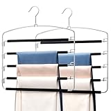 HOUSE DAY Magic Pants Hangers Space Saving, 2 Pack Metal Closet Organizer, Multiple Hangers with Padded Swing Arm, 5 Tier Non Slip Pant Hanger for Pants, Jeans, Leggings, Slacks (Black)