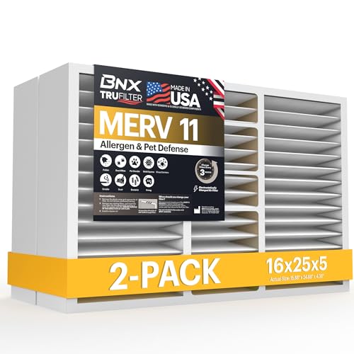 Image of BNX TruFilter 16x25x5 (15.88'' x 24.75'' x 4.38'' Honeywell Compatible 4 inch) MERV 11 Air Filter (2-Pack) - MADE IN USA - AC Furnace Filters for Allergies, Dust, Pet, Smoke, Allergy MPR 1200 FPR 7