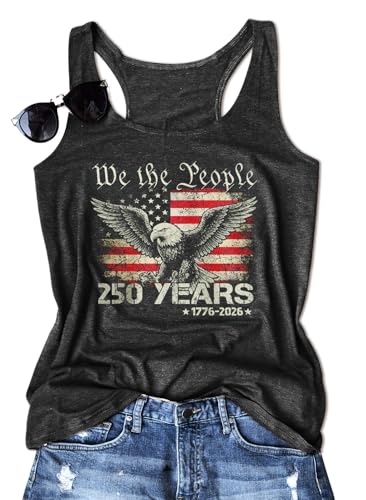 250th Anniversary USA Shirt America 250 Merchandise 4th of July Outfits for Women Patriotic Tank Tops for Women Graphic Tees Racerback Tank Tops(250th Eagle/Dark Grey M)