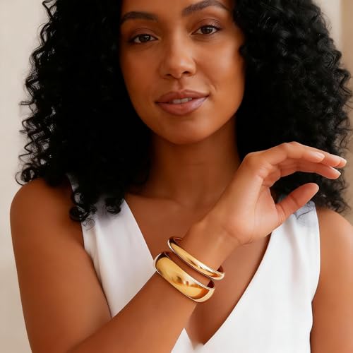 Image of Long tiantian Gold Bangles for Women Bangle Bracelets Chunky Bangles Bracelets Non Tarnish Gold /Silver Bracelet for Women Trendy Jewelry Gifts