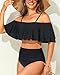 Tempt Me Women Black Two Piece High Waisted Bikini Set Swimsuit Off Shoulder Ruffle Bathing Suits Tummy Control Ruched Swimwear XL