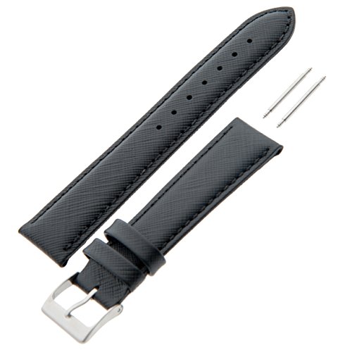 Gilden Unisex 20Mm Saffiano Leather Black Watch Strap Safsty (20 Millimeter End Width, Black) #TOP2