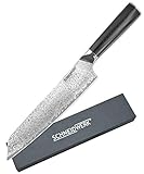 67 Lagen Edelstahl-Damast ROSTFREI mit einer extrem harten Schneidlage ( 58 + - 1 HRC ) garantiert ein langanhaltendes Schneidvergnügen