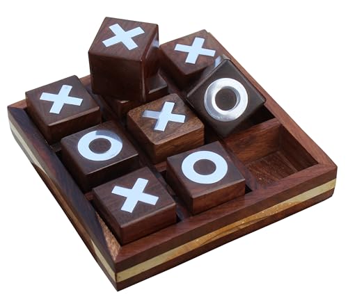 Image of Wooden Tic Tac Toe Game | Board game for kids and family | Table Top Living Room Decor Fun Game | Indoor Outdoor Adults classic Travel Game (Natural Brown)