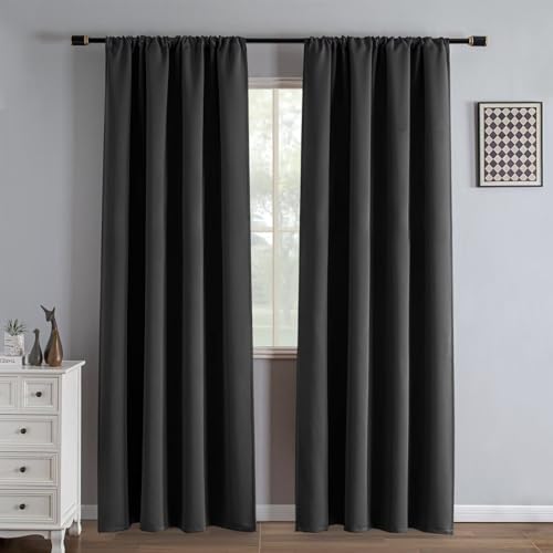IGEMAEVE Blackout Curtains 84 Inch Dark Grey 2 Panels