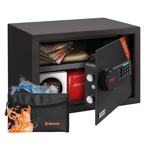 Brihard Family coffre-fort électronique 25x35x25cm - Coffre-fort domestique avec étagère amovible pour PC, format A4 - LED Coffre-fort à code numérique