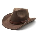 Cowboy Hat for Women and Men, Western Suede Hats, Panama hat, Wide Brim Cowboy Cowgirl Hats Western Suede Cattleman Cowboy Hats (Brown)