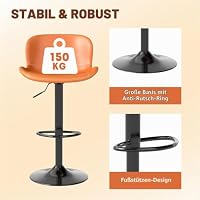 Youhauchair Barhocker, Barhocker Höhenverstellbar aus Kunstleder, wasserdicht und verschleißfest, Hocker mit Rückenlehne und Fußstütze, Drehbarer bar Stool, modern, Orange – Ansicht 7