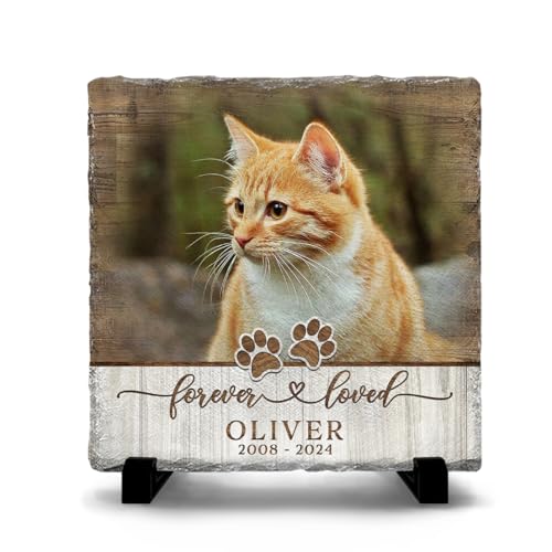 SOL VIBES Custom Memorial Stones for Cats - Personalized Cat Memorial Picture Frame - Square Stepping Stones - Cat Loss Sympathy Gifts