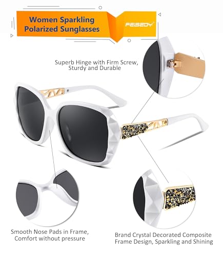 Image of FEISEDY Oversized Sunglasses for Women Square Polarized Sparkling Frame B2289