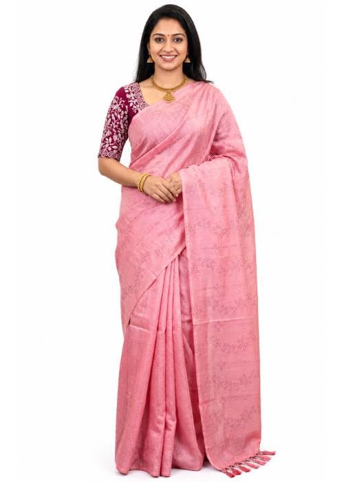 Premium Floral Embroidery Saree With silver-toned floral embroidery contrast Blouse Peis-image-20