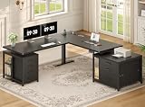 SEDETA 63" L Shaped Electric Standing Desk, Height Adjustable Corner Desk with 7 Fabric Storage Drawers & Power Outlet, 3 Memory Heights, 200lbs Capacity for Home Office Gaming, Black